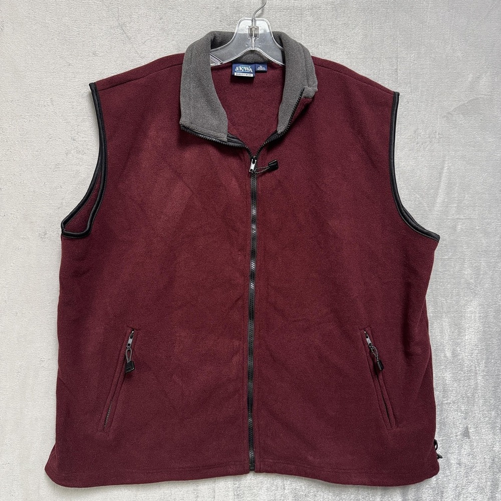 AKWA Fleece Vest Mens XL Red Full Zip Collared Pockets Outdoor Travel Layering‎